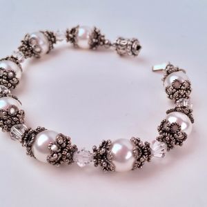 Sterling, Crystal & Pearl Bracelet